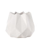 Ceramic round pot with a matte white finish, featuring a geometric sloping design.