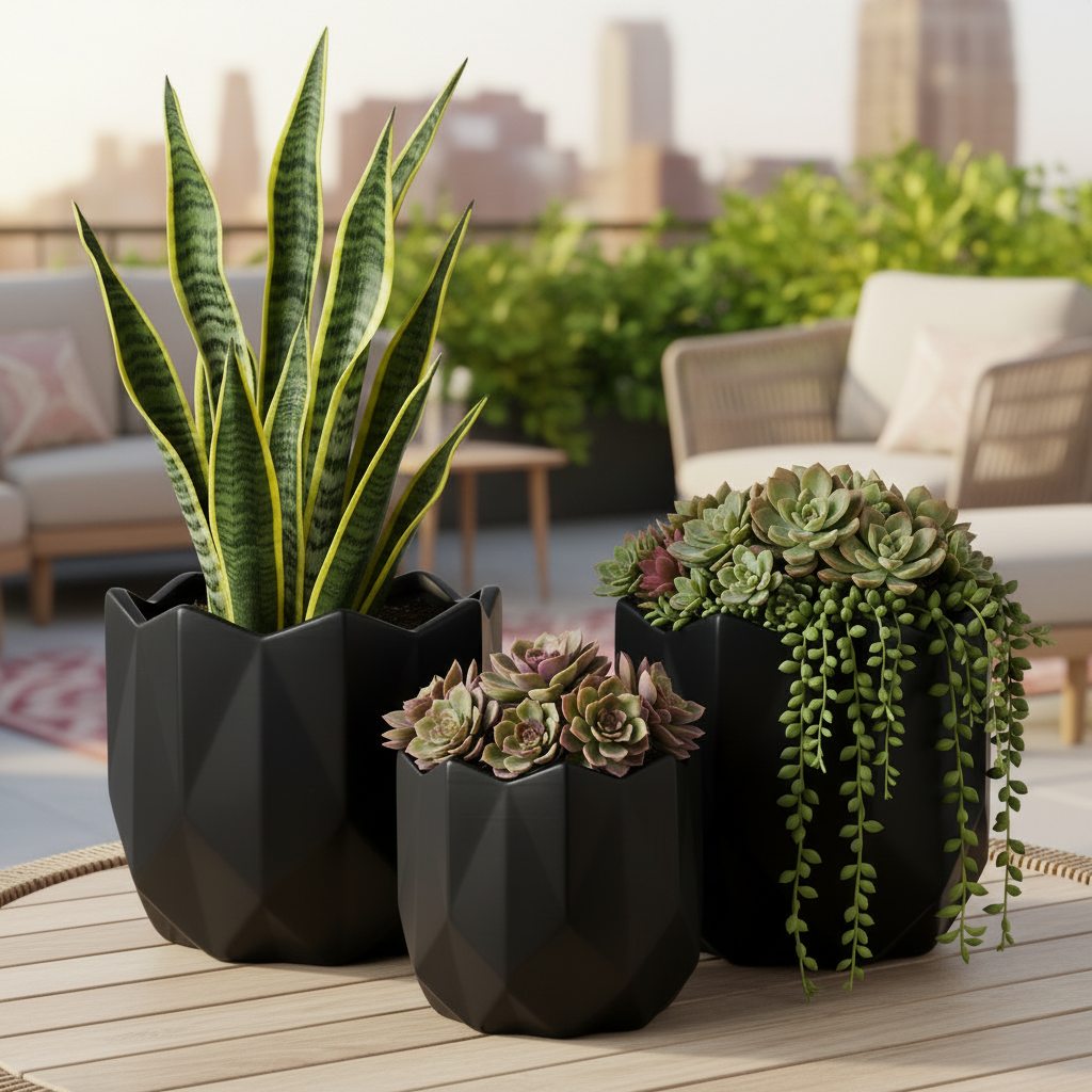 Gryphon Ceramic Geometric Round Pot  (Set of 3)