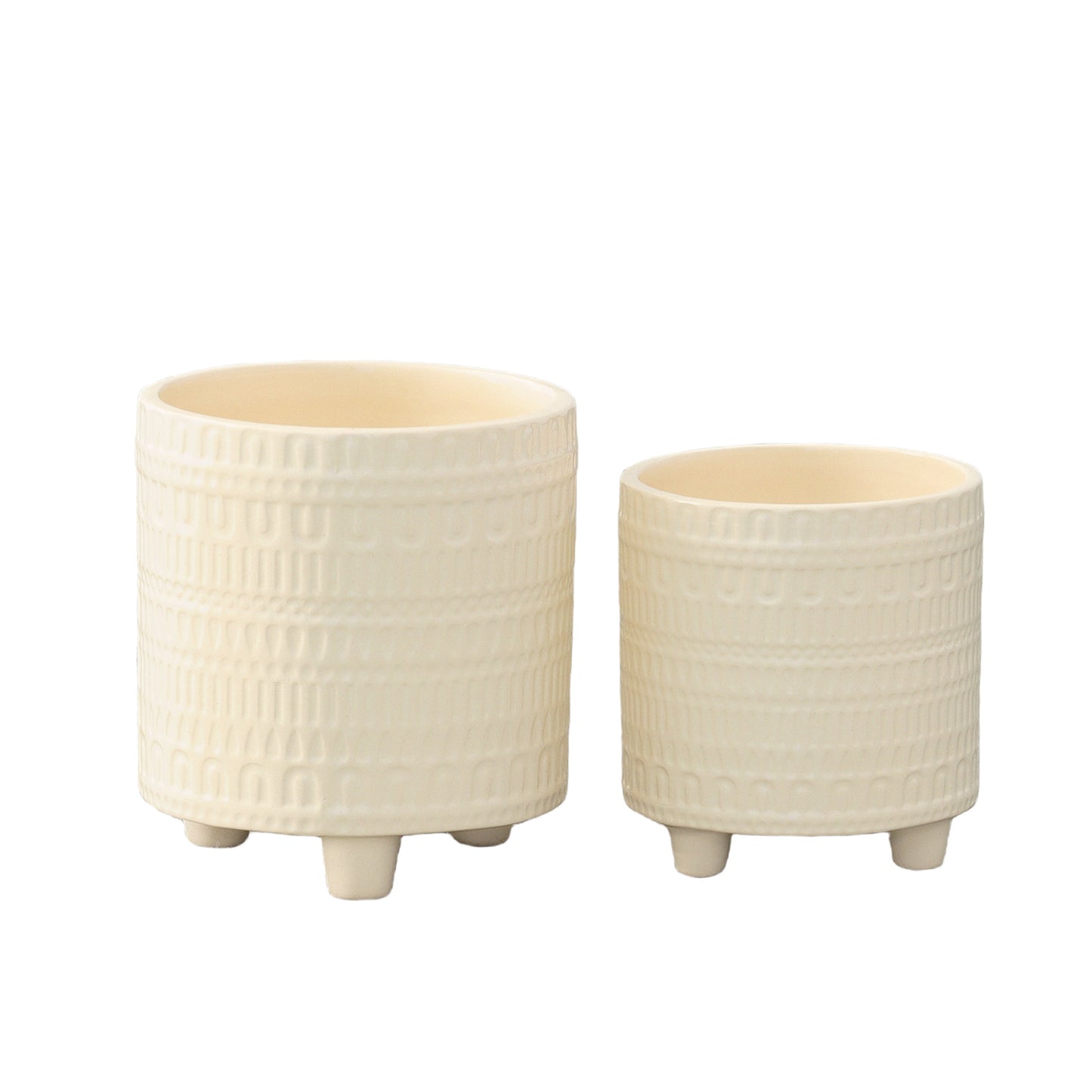 Zelie Tribal Pattern Ceramic Pots on Tripod Stand (Set of 2)
