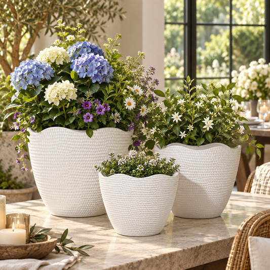 Nishka Ceramic Oval Pot with Irregular Lip (Set of 3)