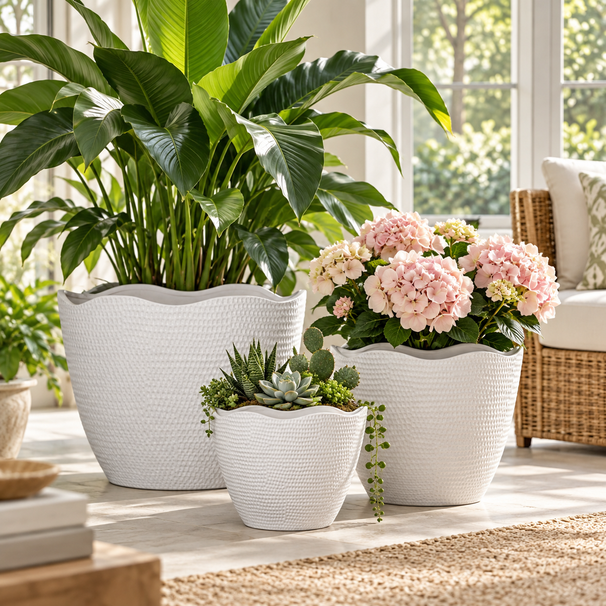 Nishka Ceramic Oval Pot with Irregular Lip (Set of 3)