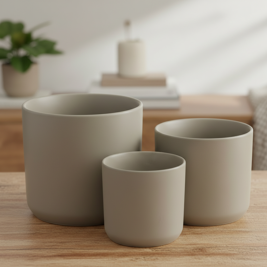 Emma Ceramic Round Plain Pots (Set of 3)