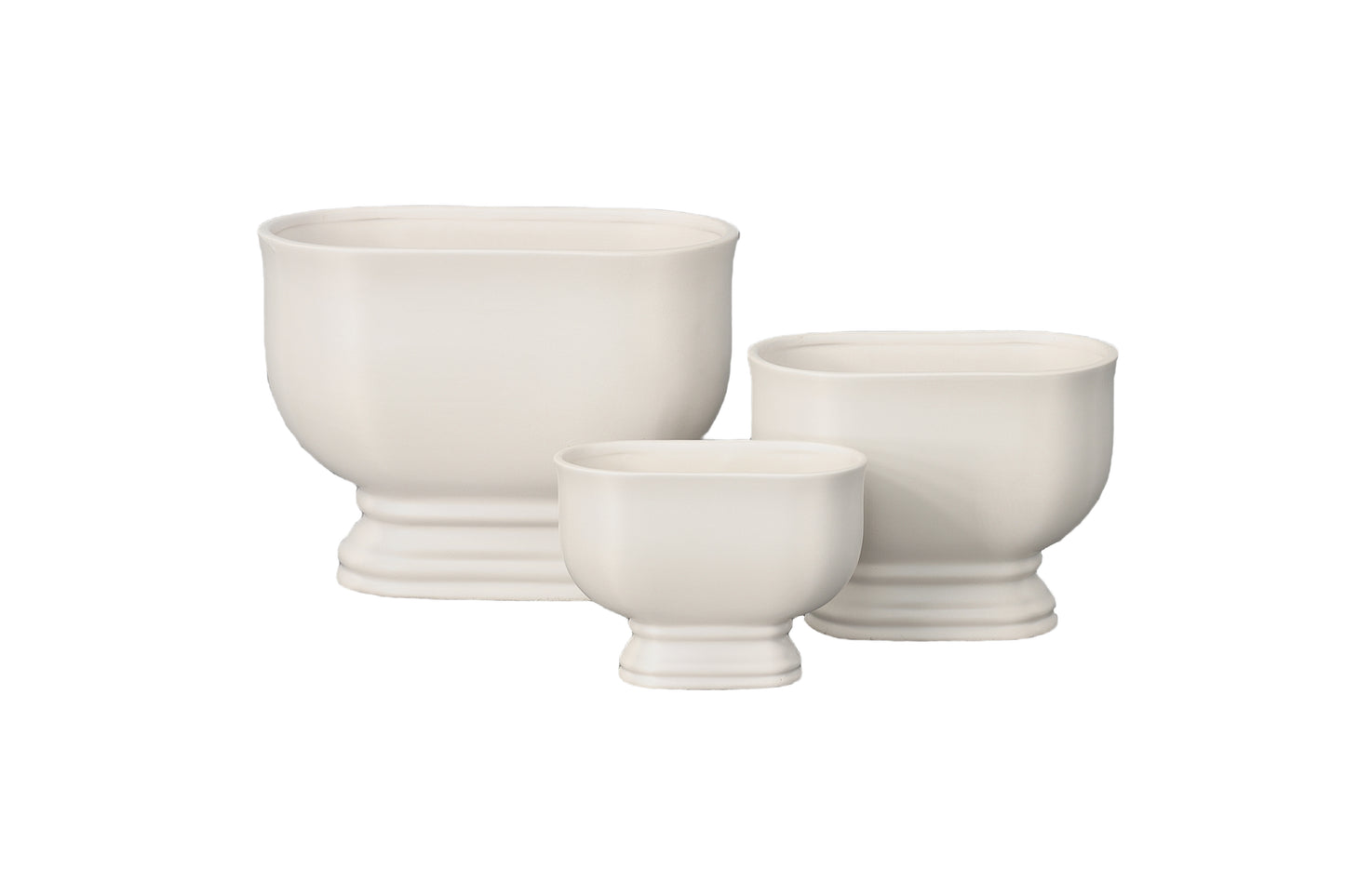 Ceramic Pot Set of Three Matte Finish White-9.00"H