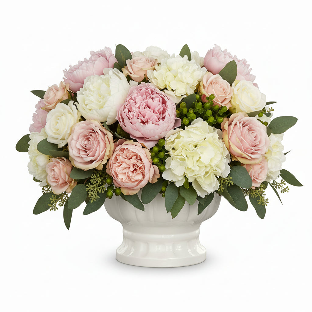 Mero Gloss White Ceramic Tulip Urn Vase with Elevated Base