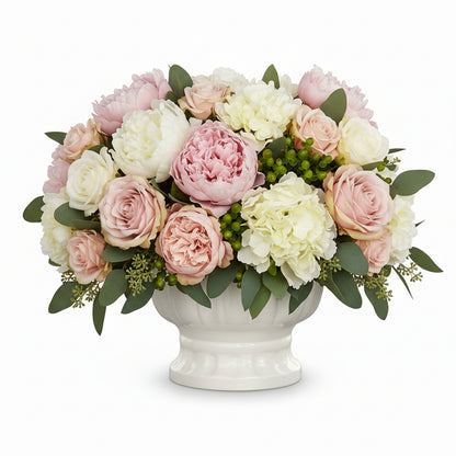 Mero Gloss White Ceramic Tulip Urn Vase with Elevated Base