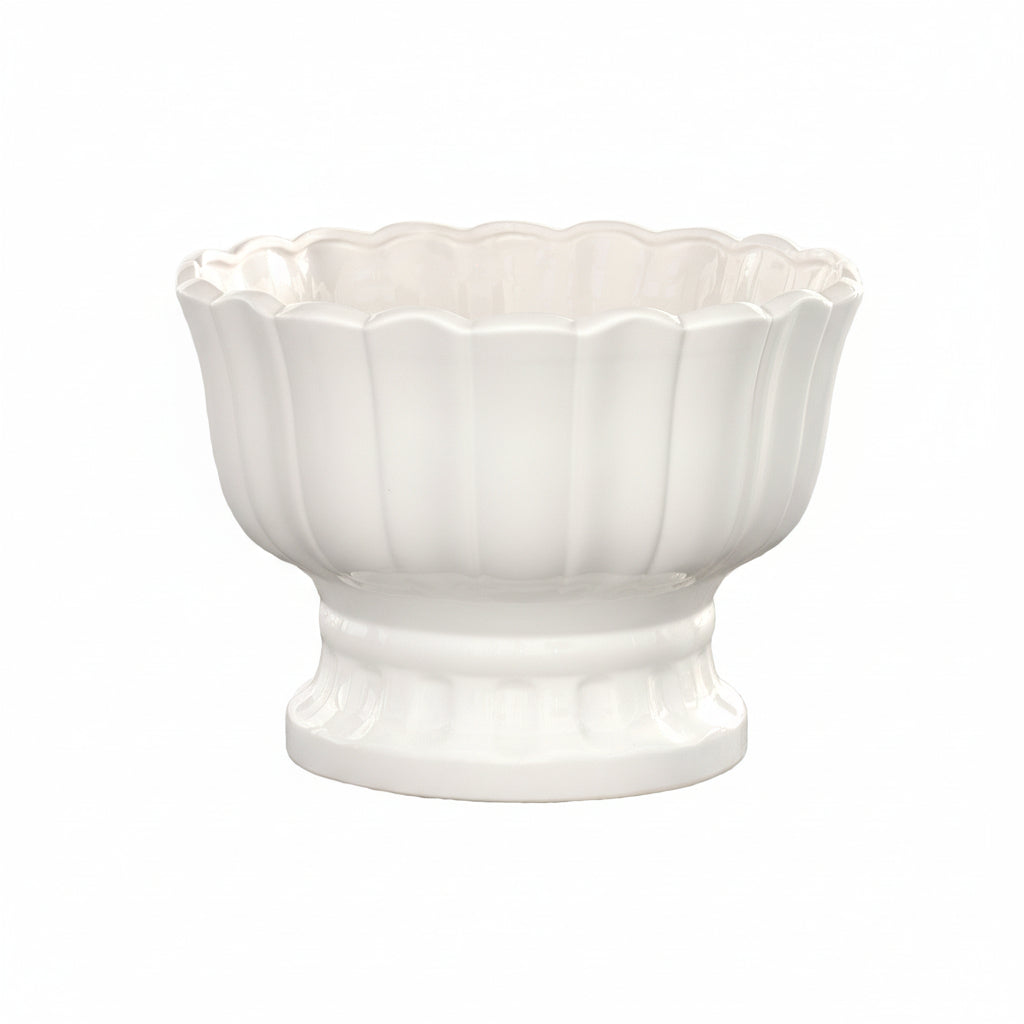 Mero Gloss White Ceramic Tulip Urn Vase with Elevated Base