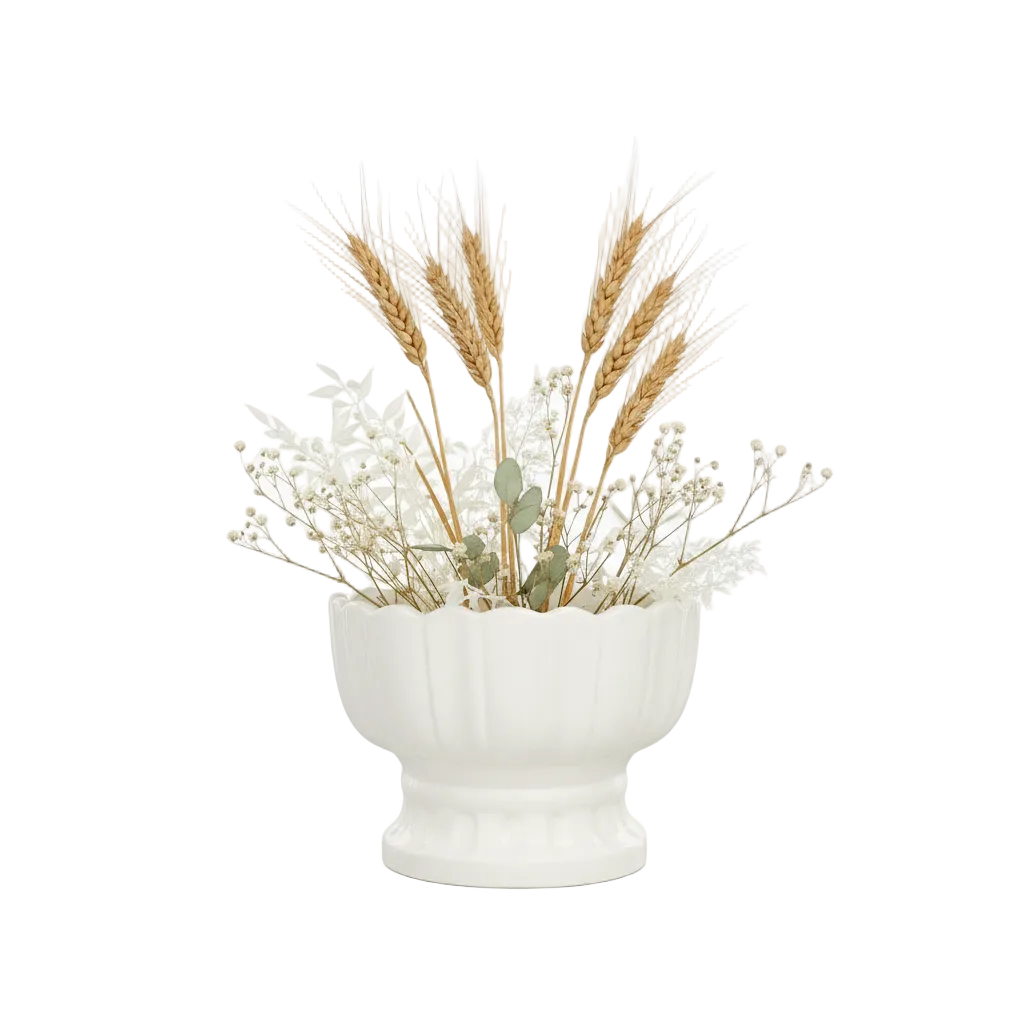 Mero Gloss White Ceramic Tulip Urn Vase with Elevated Base