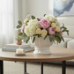 Mero Gloss White Ceramic Tulip Urn Vase with Elevated Base