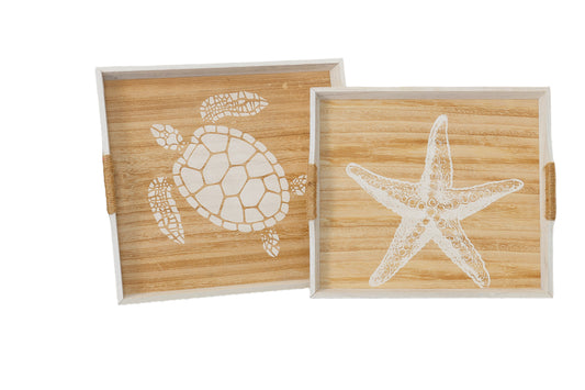 Wood Tray Set of Two Brown-2.00"H