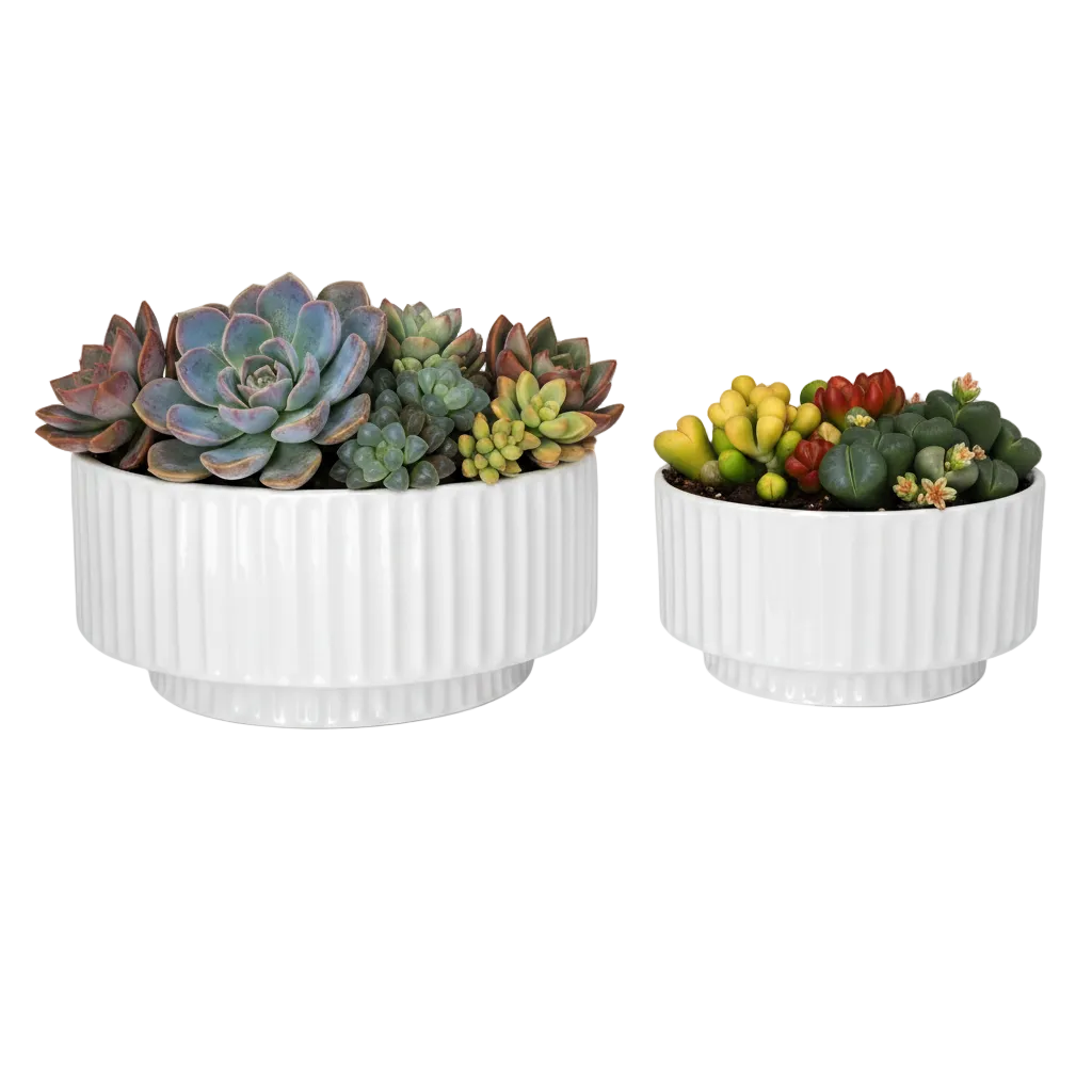 Lynn Ribbed Pedestal Planters (Set of 2)