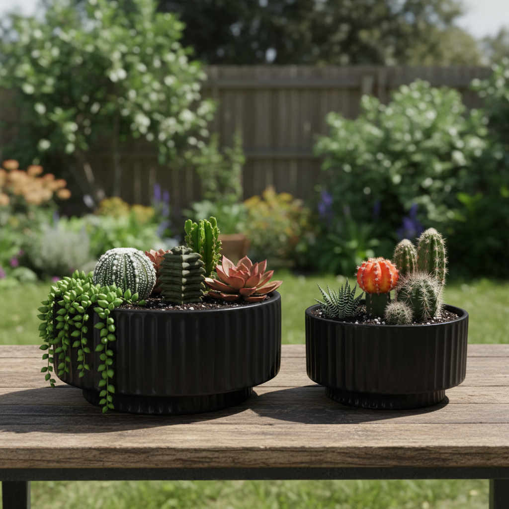 Lynn Ribbed Pedestal Planters (Set of 2)