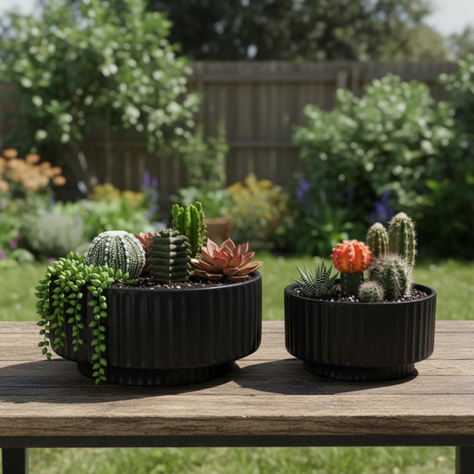 Lynn Ribbed Pedestal Planters (Set of 2)