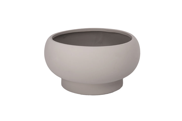 Round gray planter on a white background