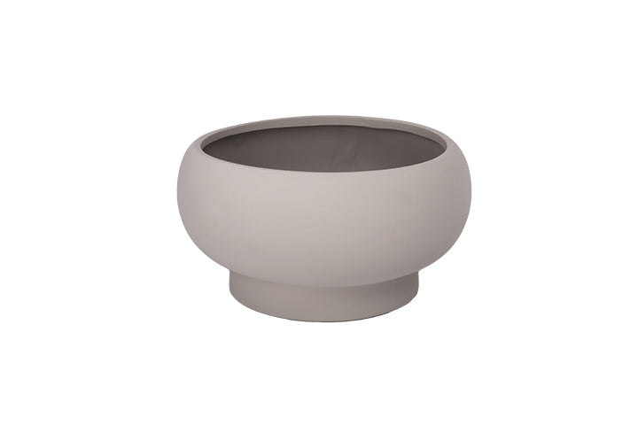 Round gray planter on a white background