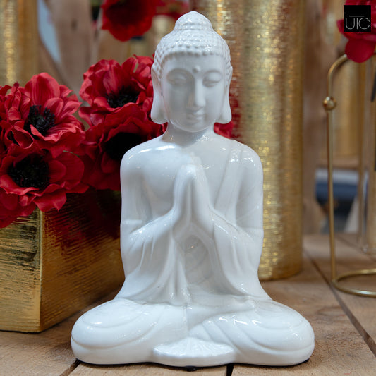 Sienna Ceramic Meditating Buddha Figurine in Anjali Mudra