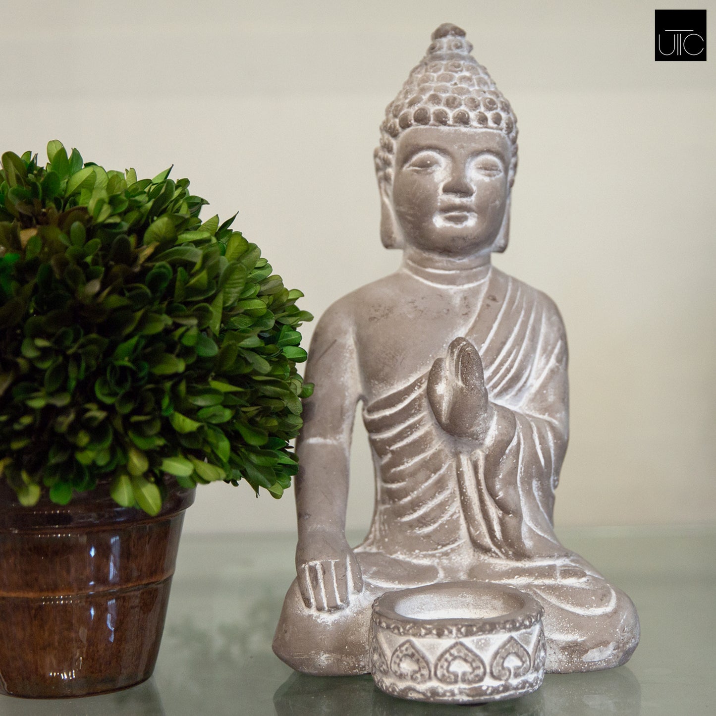 Kileigh Cement Buddha Figurine with Candle Holder