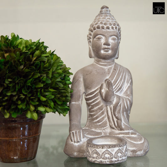 Kileigh Cement Buddha Figurine with Candle Holder
