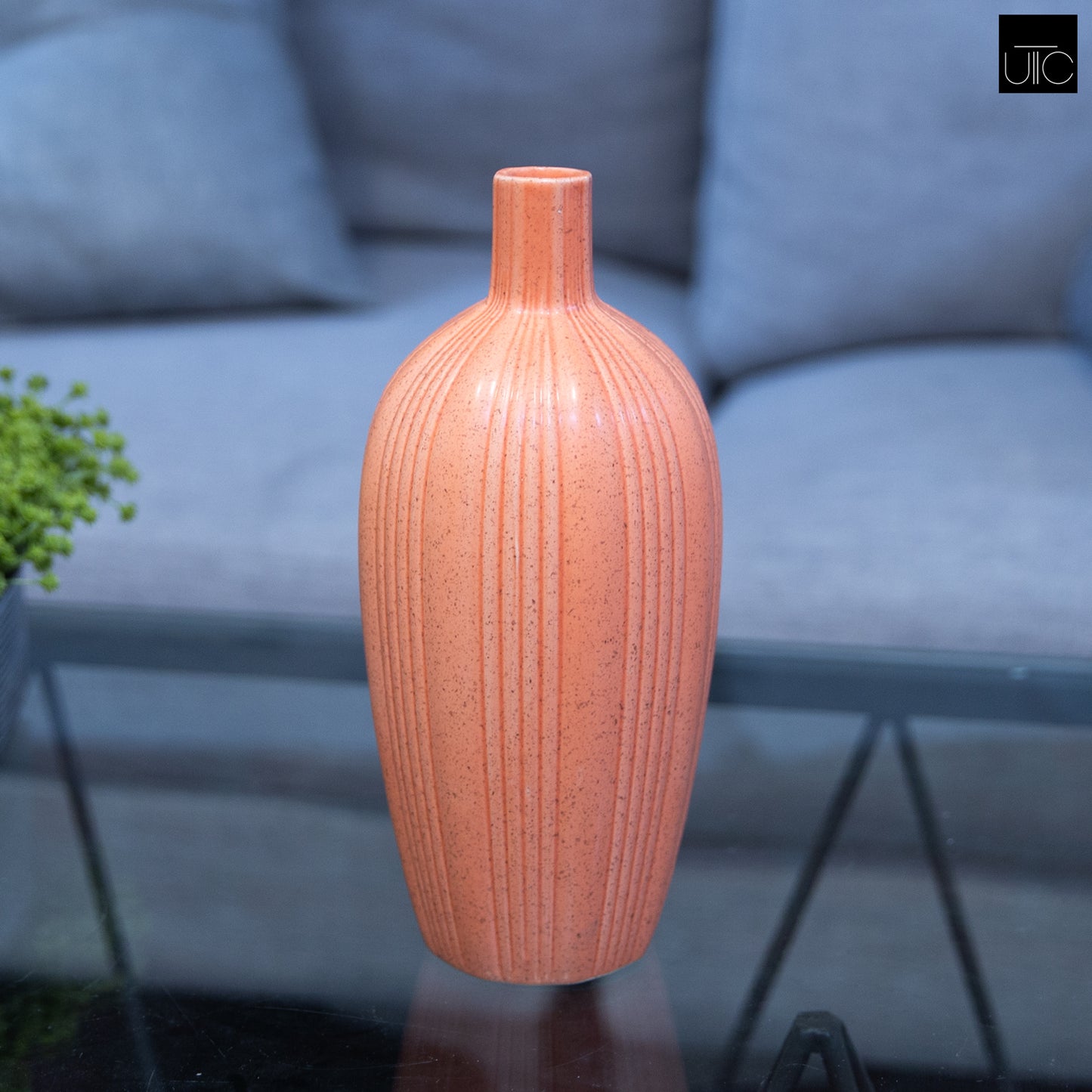Nhulla Ceramic Round Bottle Vase with Embossed Column Design