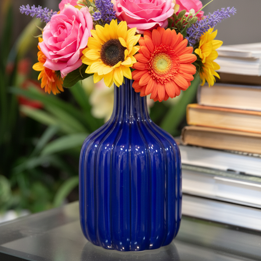 Leila Ceramic Bottle Vase with Embossed Column Design