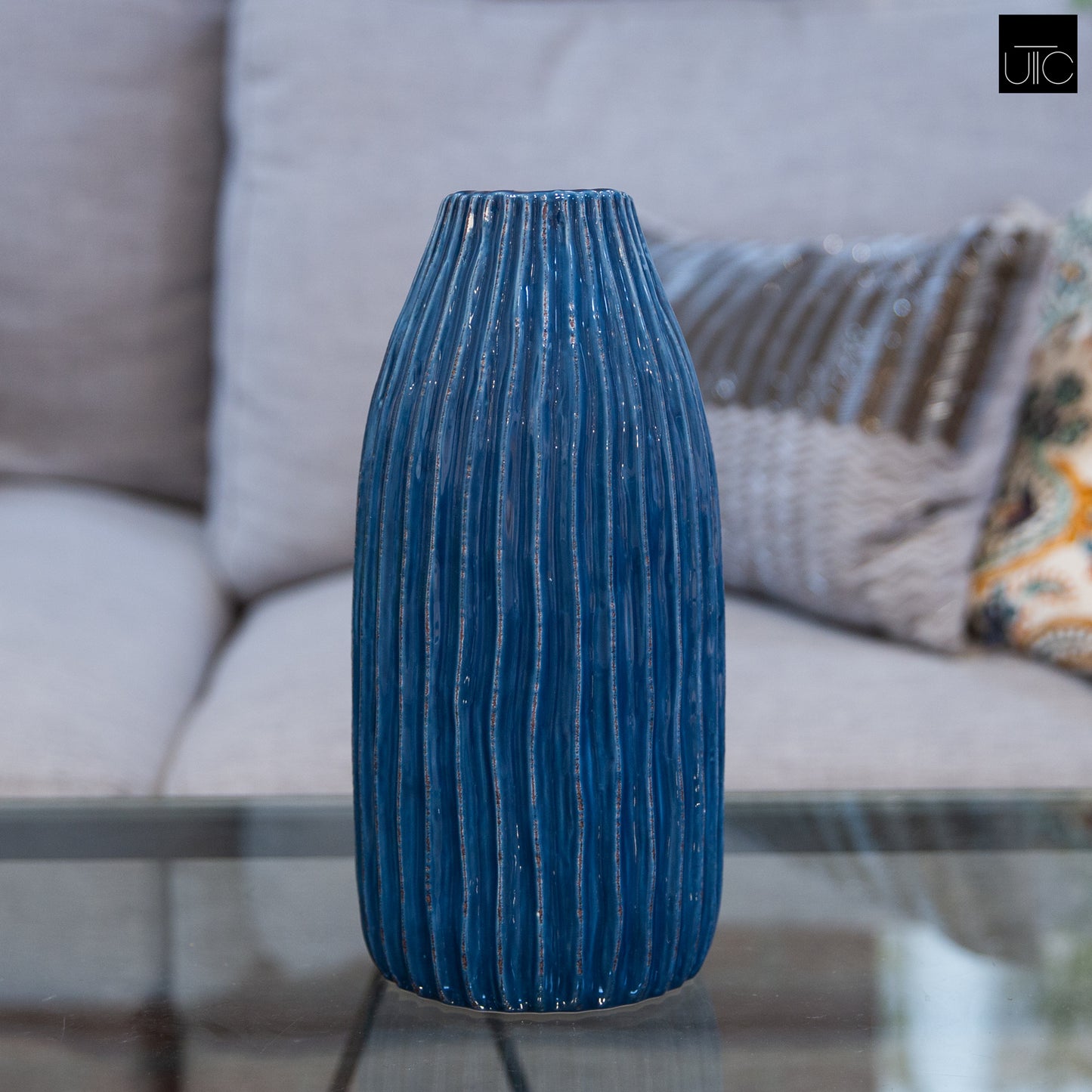 Ceramic Vase Gloss Finish Blue-11.25"H -248