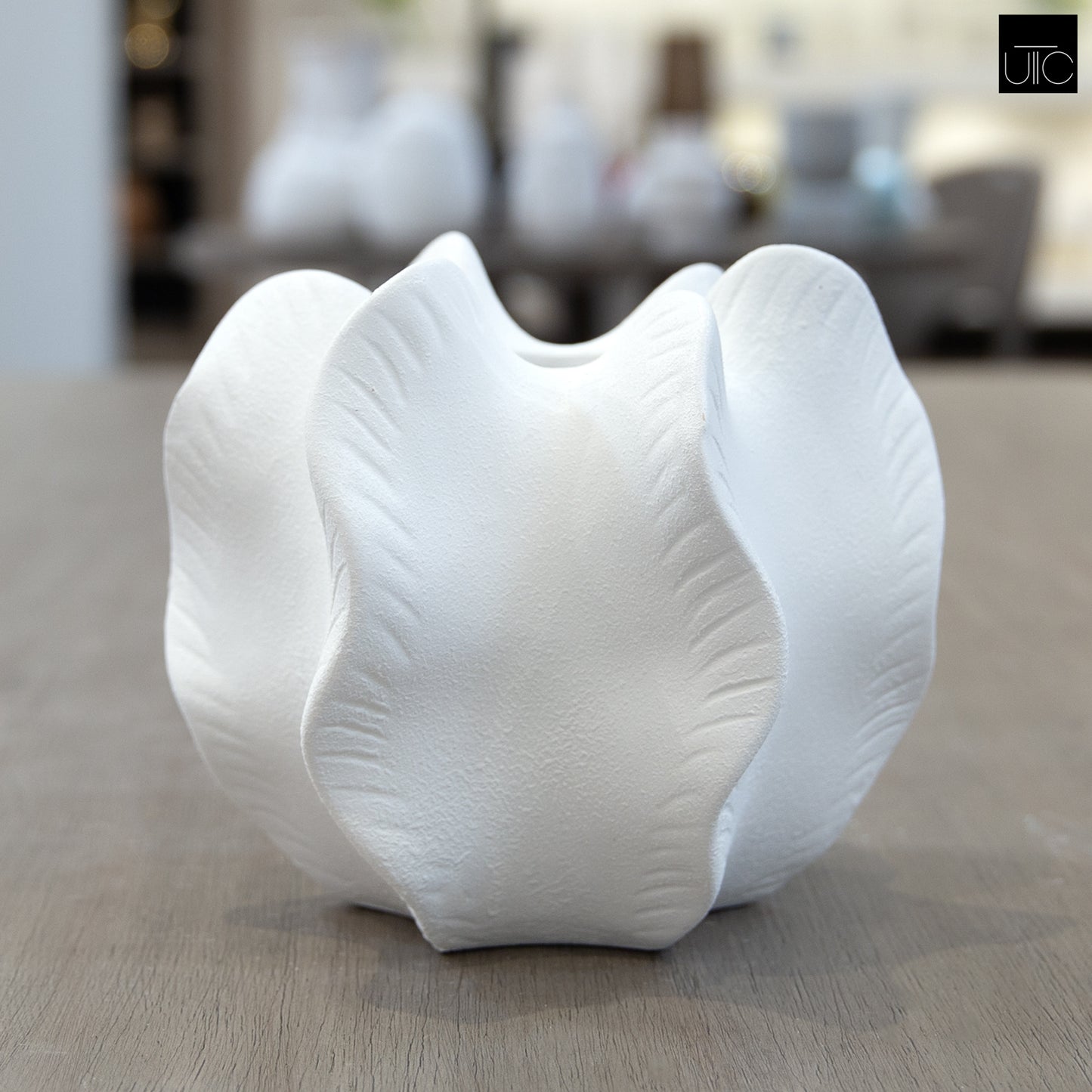 Freya Four-Lobe Sculptural Ceramic Vase with Draped-Leaf Texture