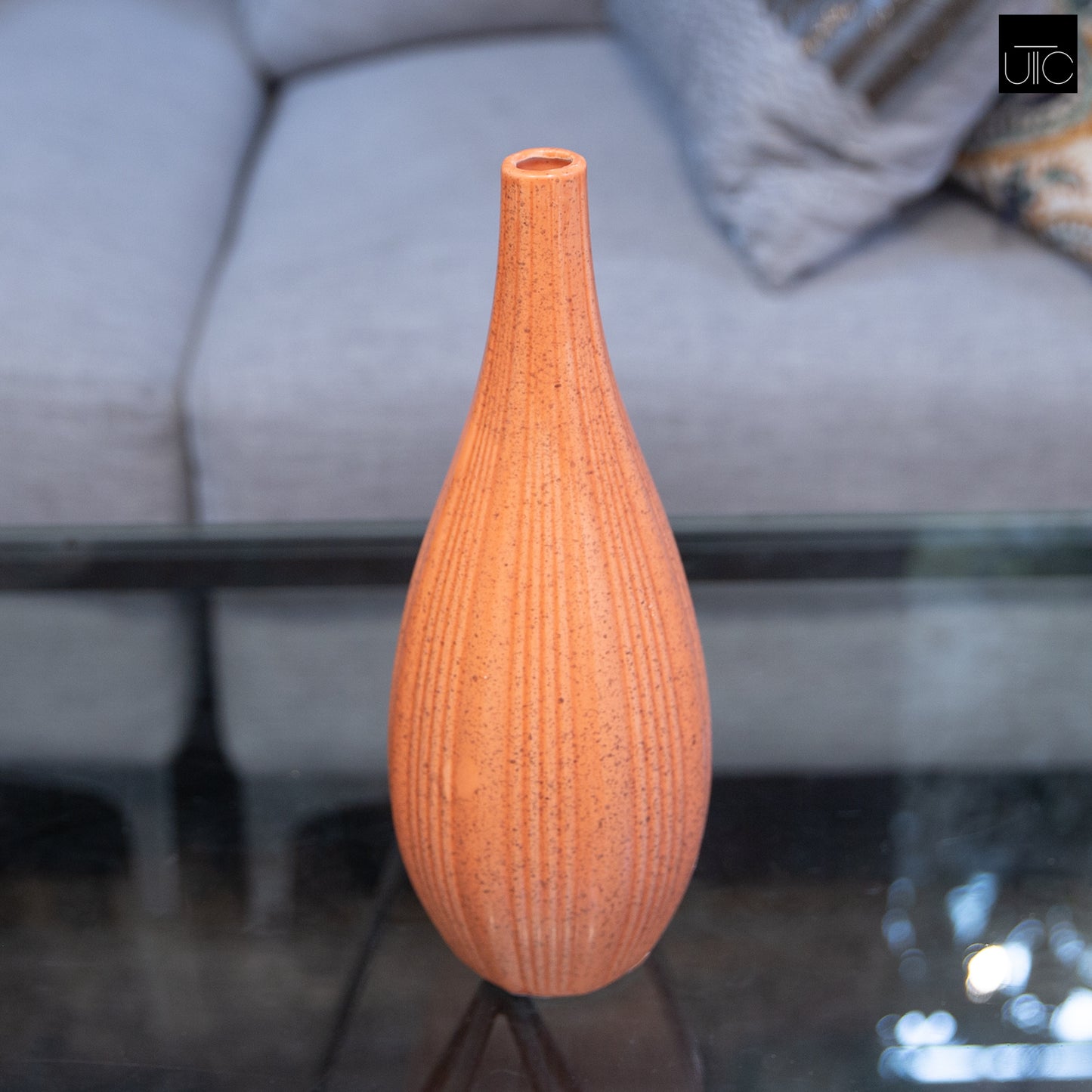Kiki Ceramic Slim Round Bottle Vase with Embossed Column Design Body