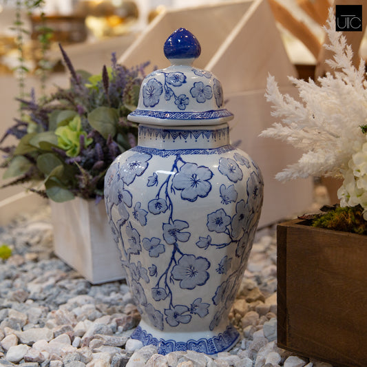 Portia Blue Chinoiserie Temple Jar