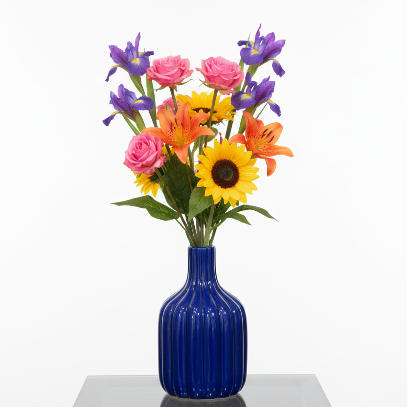Leila Ceramic Bottle Vase with Embossed Column Design