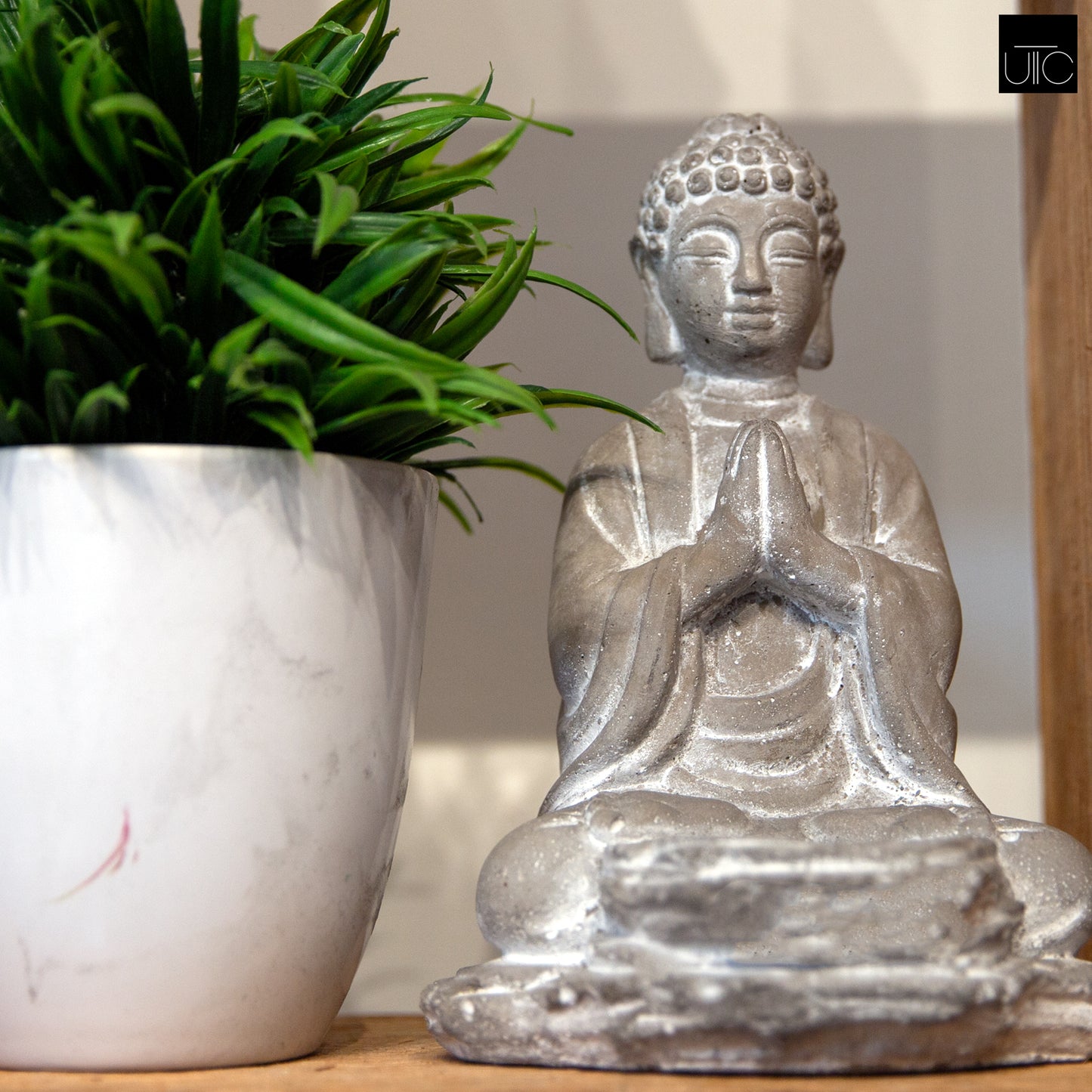 Eliana Cement Meditating Buddha Figurine with Candle Holder
