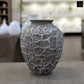 Yeva Ovoid Cement Vase with Diamond-Lattice Texture
