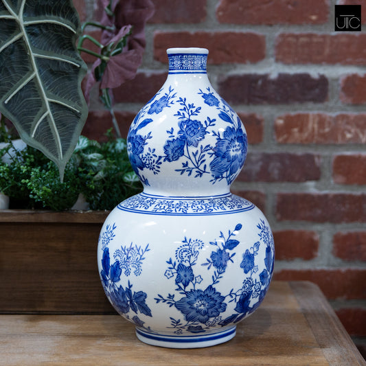 Ceramic Chinoiserie Ginger/Temple Jar Gloss Finish Blue&White-14.00"H
