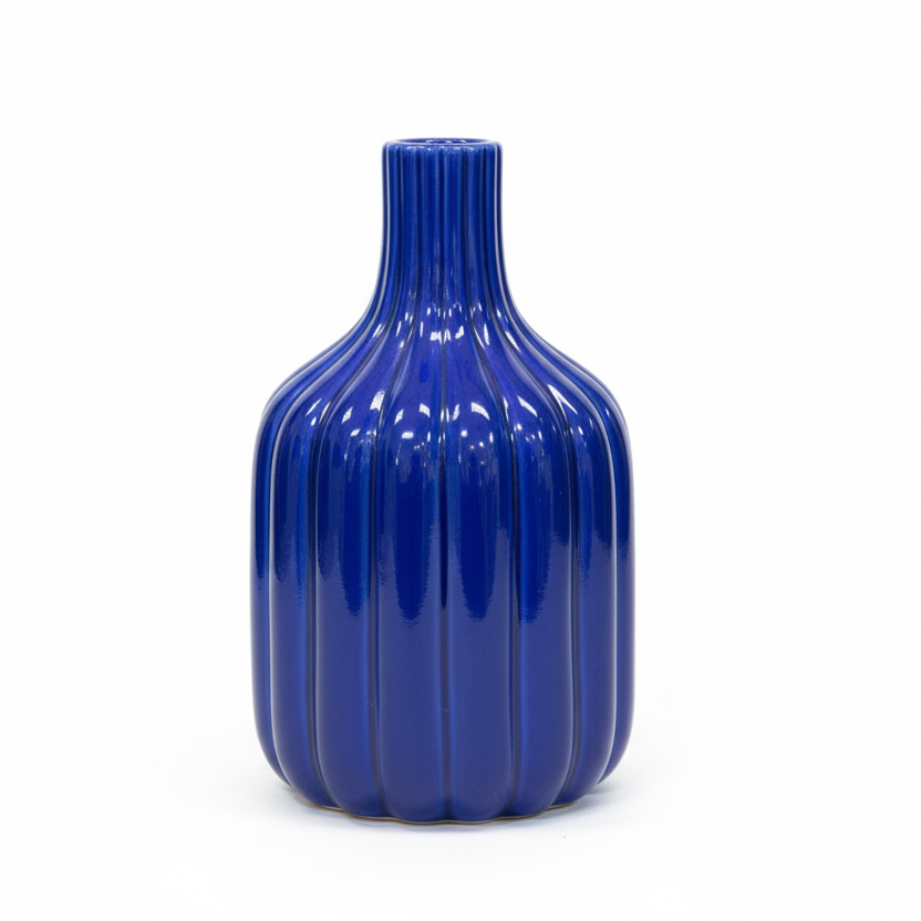 Leila Ceramic Bottle Vase with Embossed Column Design