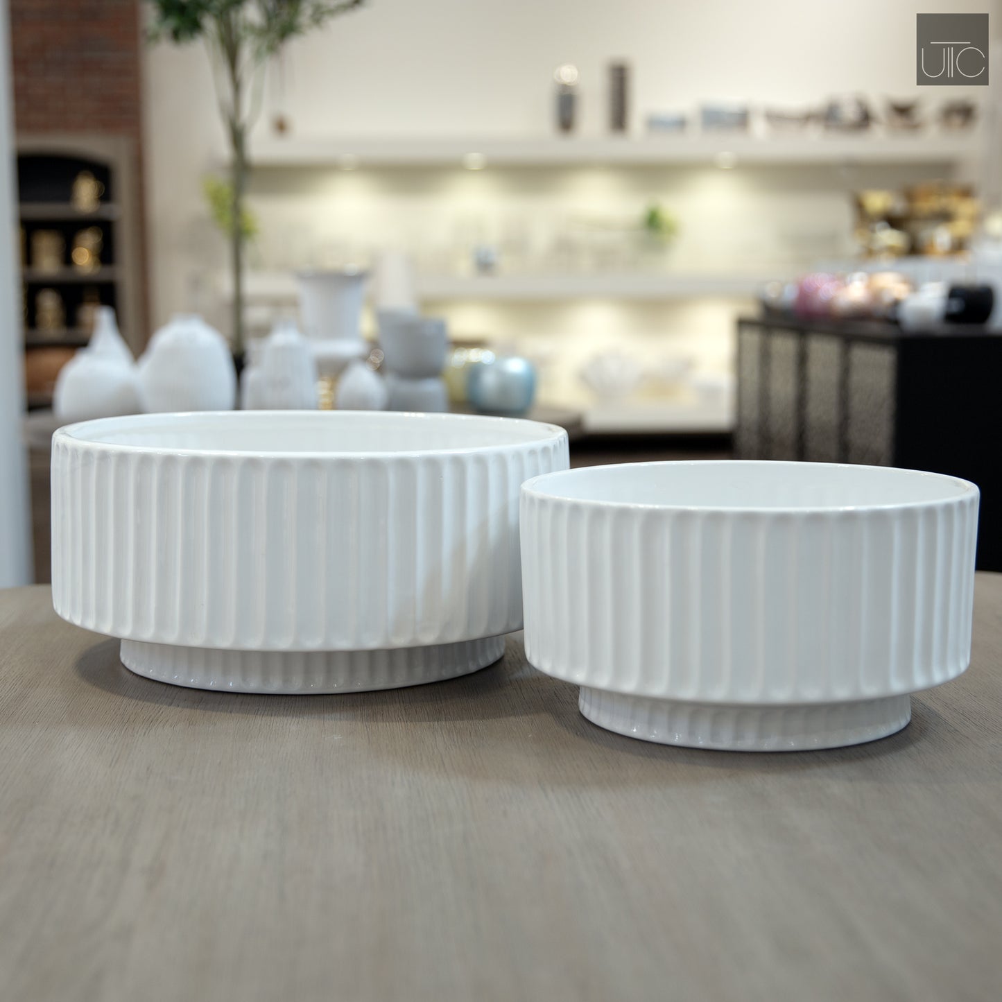 Lynn Ribbed Pedestal Planters (Set of 2)