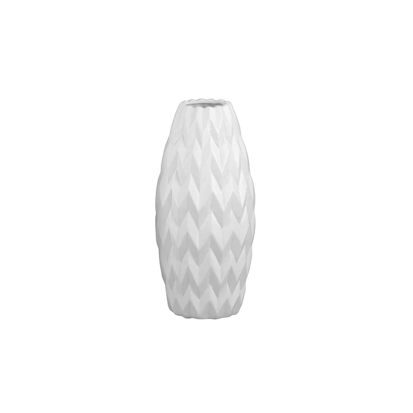 Dallyn Ceramic Rounded Bellied Vase with Round Lip and Embossed Wave Design