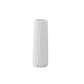 A matte finish white ceramic vase with a ribbed design body and a round lip.