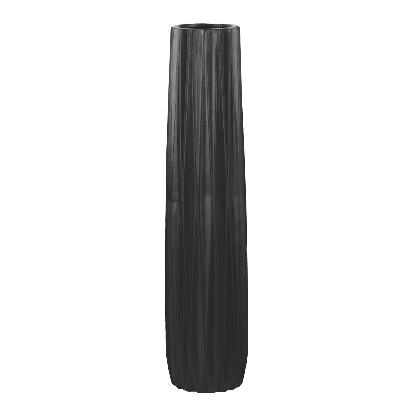 Kitte Ceramic Elongated Round Vase with Ribbed Design Body