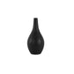 A matte finish black ceramic vase with a bellied round body, long neck, and tapered bottom.