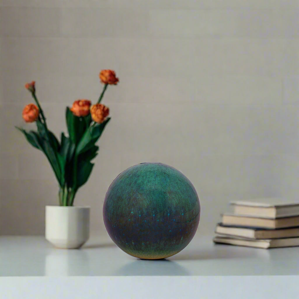 Greenish-blue sphere on a white background