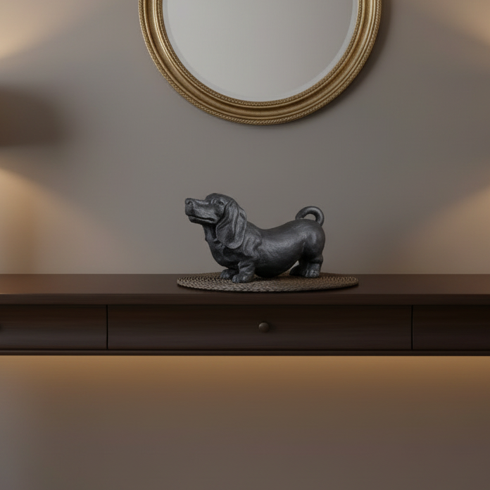 Polyresin Dog Figurine Antique Black-10.00"H