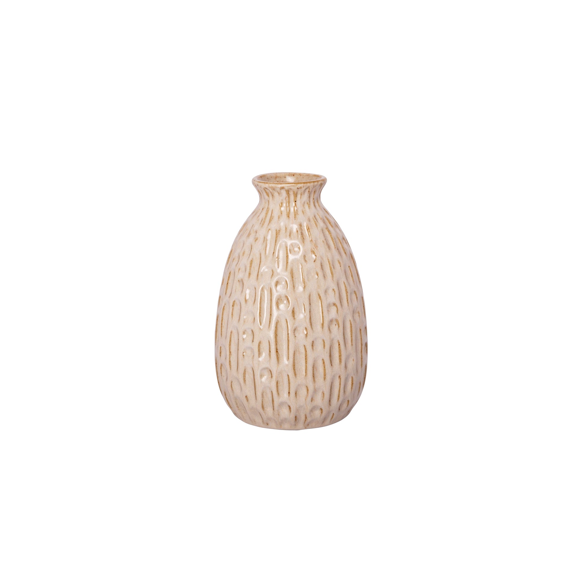 A black ceramic vase with a textured surface on a white background.
