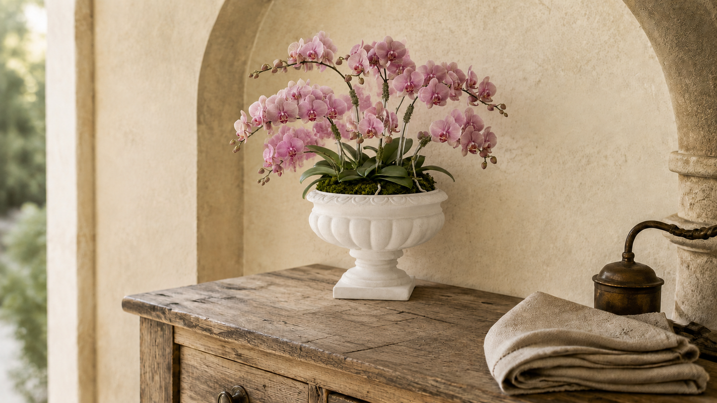 Niomie Cement Low Classic Urn Vase with Tapered Bottom