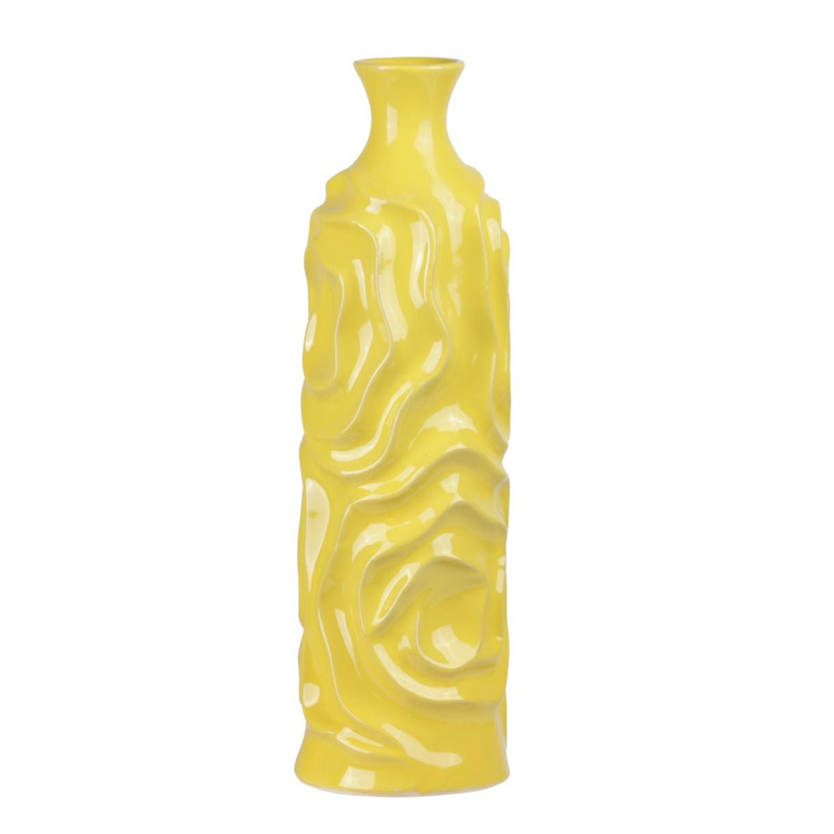 Yellow textured vase on a white background