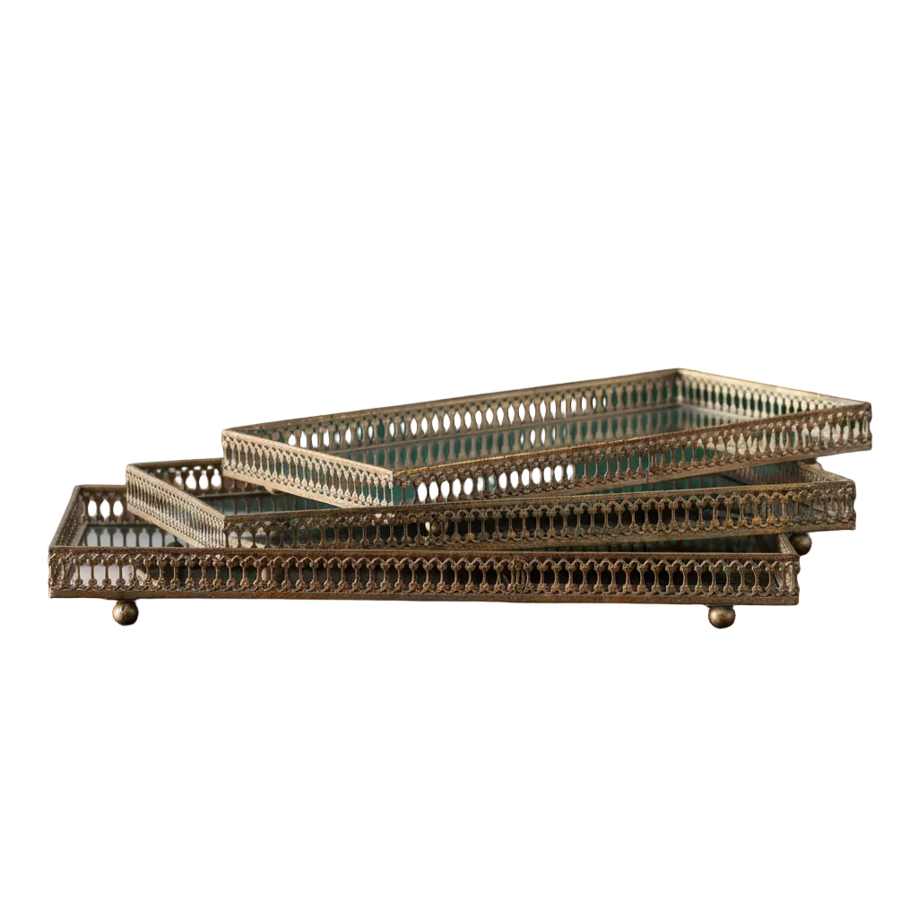 Anahi Antique Gold Mirrored Tray (Set of 3)