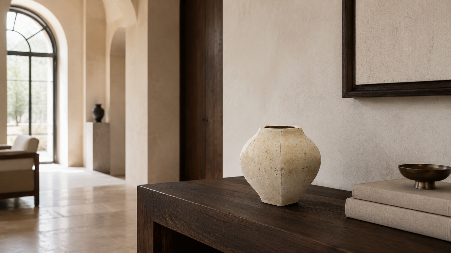 Prestyn Handcrafted Faceted Terracotta Vase with Sculptural Form