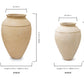 Two beige ceramic vases shown on a white background with dimension callouts and product codes. The left vase is labeled 27474 and is taller and wider, while the right vase is labeled 27473 and is slightly smaller and narrower.