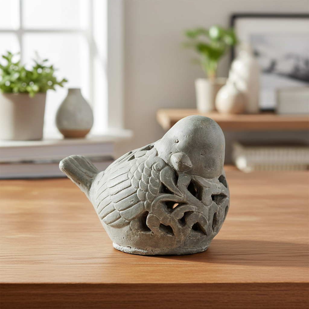 Kailani Terracotta Bird Figurine with Floral Cutout Design
