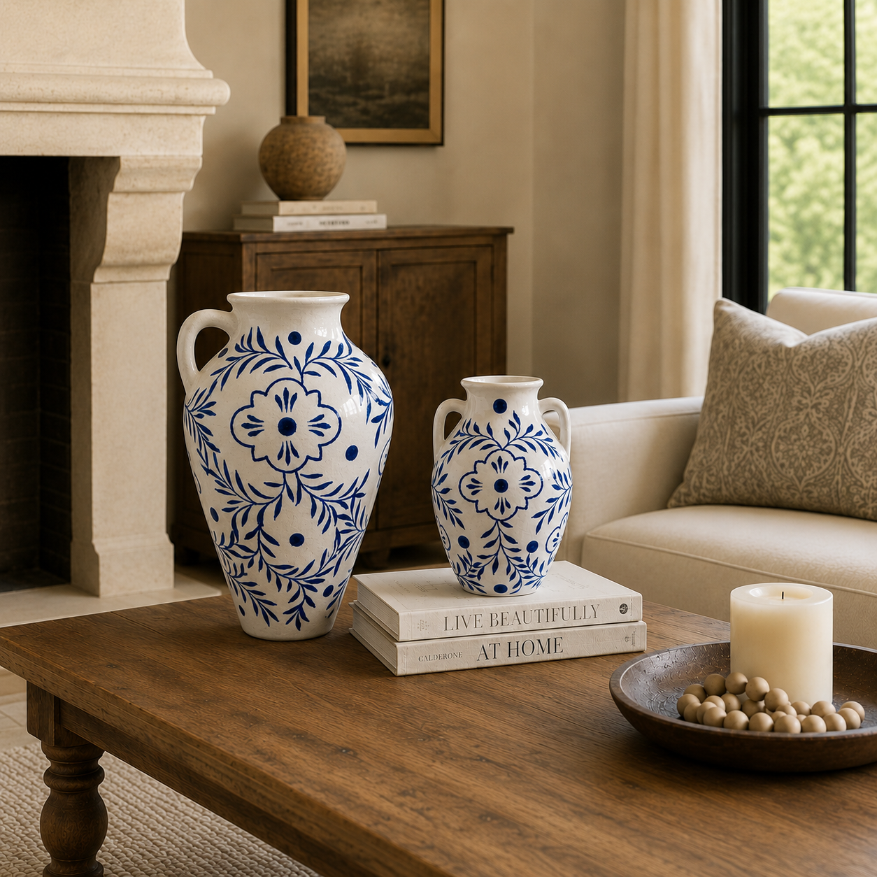 Dina Classic Chinoiserie Ceramic Handled Vase