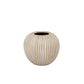 A round, ribbed ceramic planter pot in a natural beige wood-grain finish, shown against a plain white background.