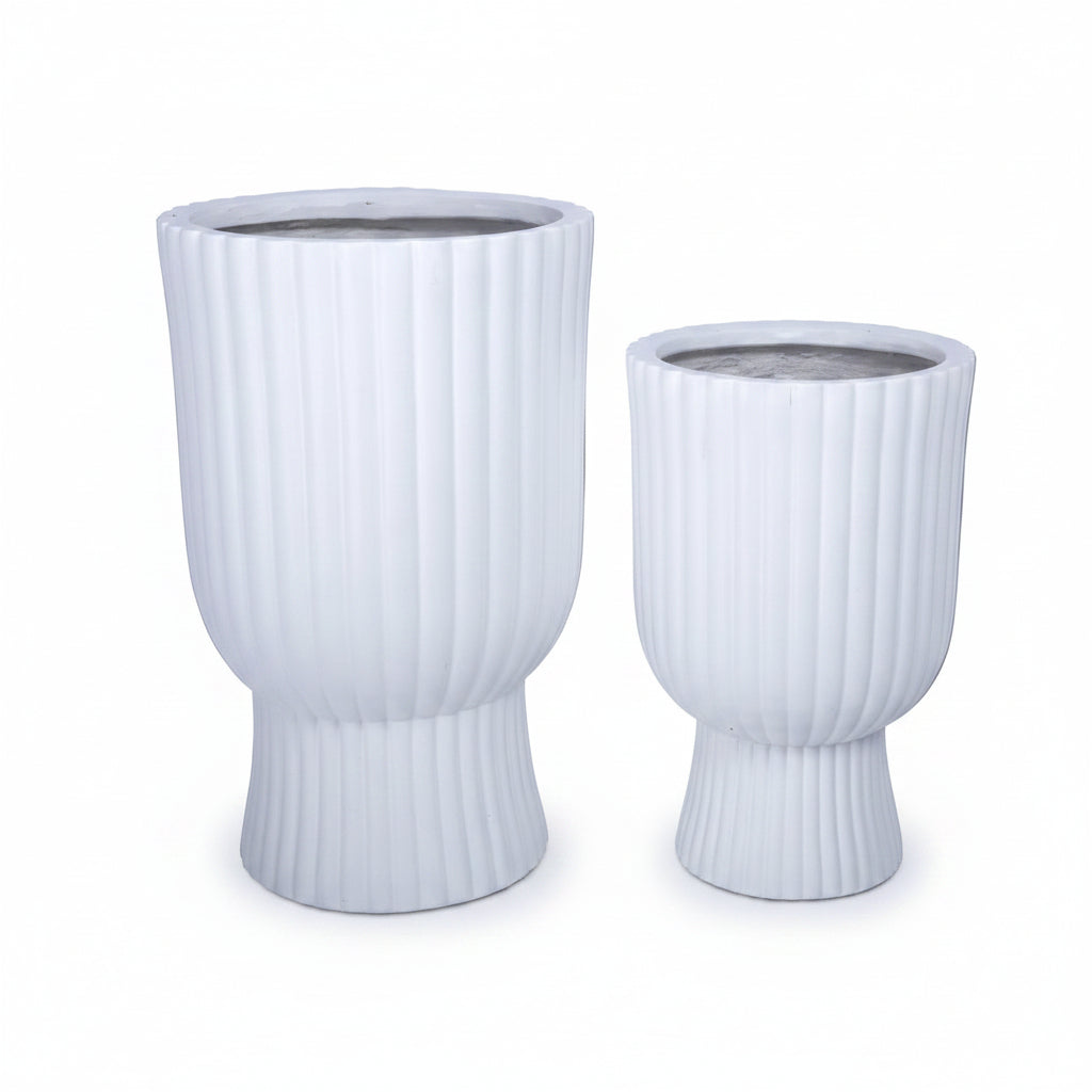 Xena Fluted Pedestal Fiberglass Planter Set (Set of 2)