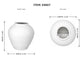 White ceramic vase shown on a light gray background with front and top views, labeled dimensions and item number 29807.